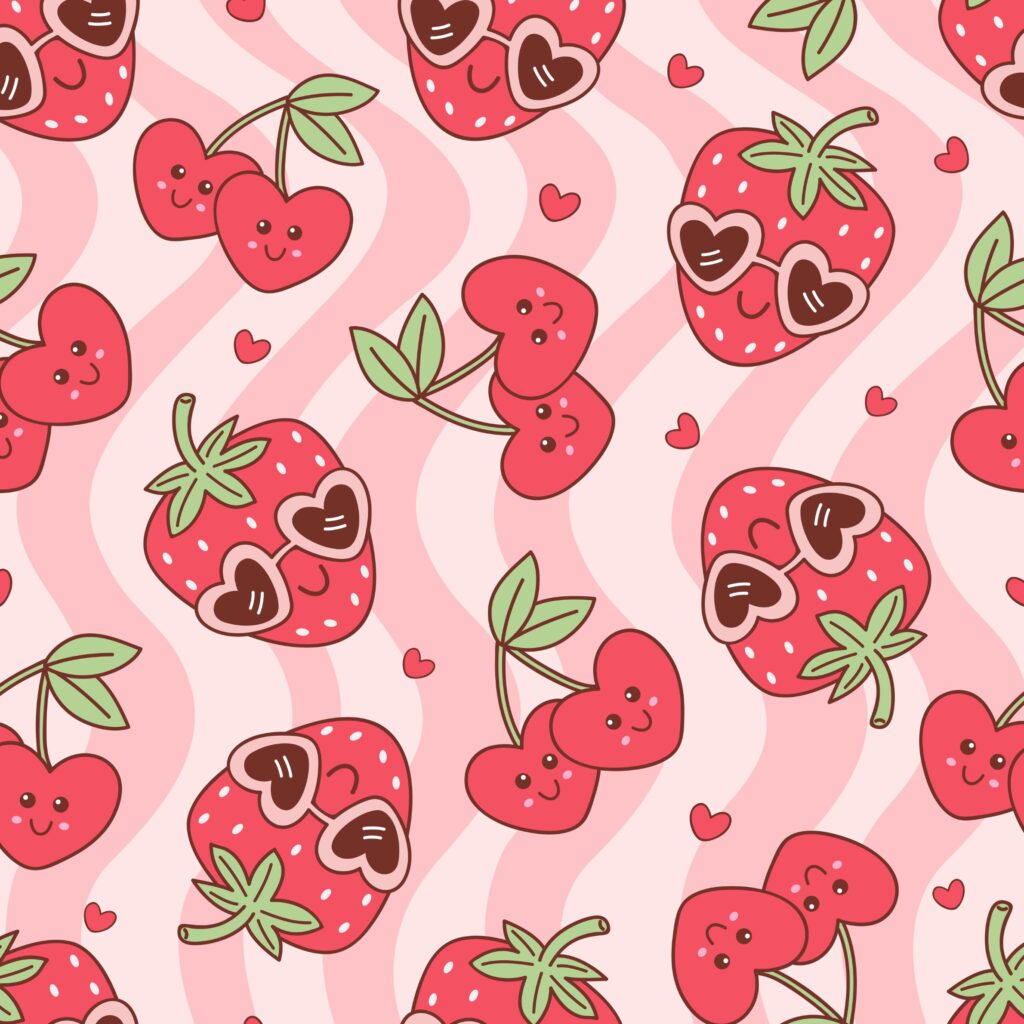 Strawberries and cherries on pastel background cute strawberry wallpaper