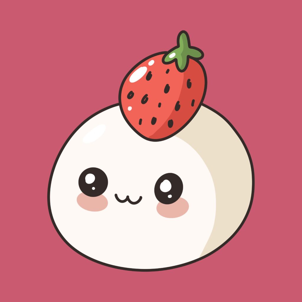 Mochi with strawberry on purple background cute strawberry wallpaper