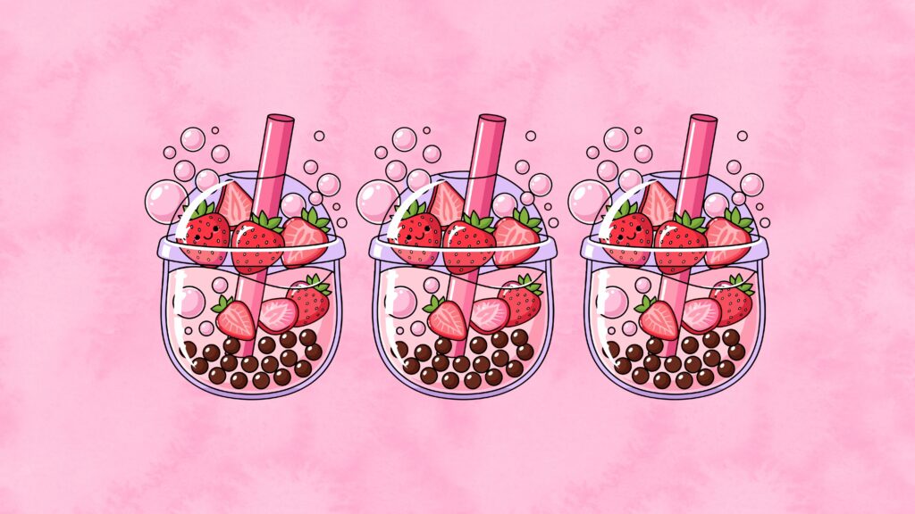 Sparkling strawberry desserts on a pastel background cute strawberry wallpaper
