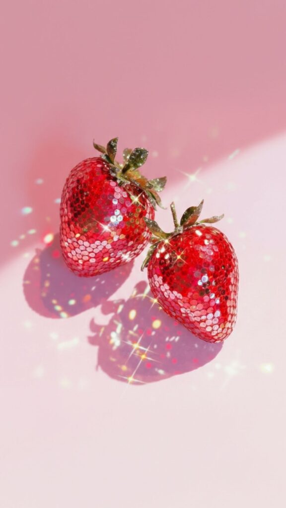 Juicy strawberries with sparkling dewdrops and soft bokeh lighting cute strawberry wallpaper