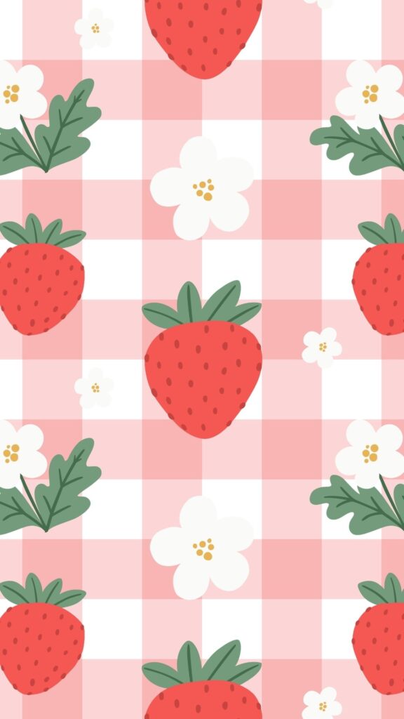 Daisy and strawberries on soft pastel background cute strawberry wallpaper