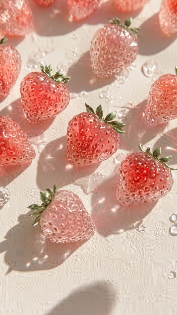 A cluster of fresh strawberries arranged on a clean white surface