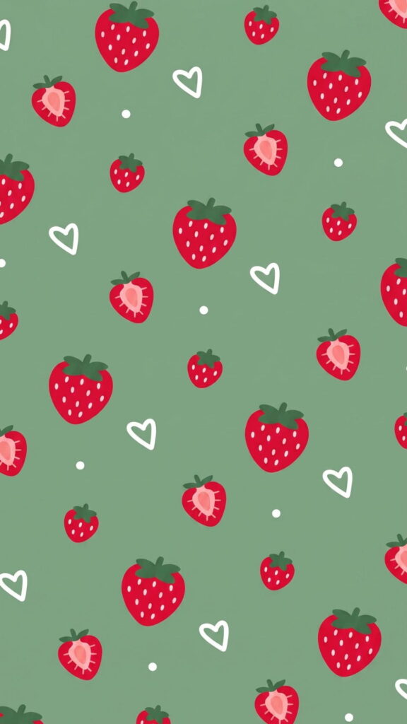 A decorative pattern showcasing strawberries alongside hearts