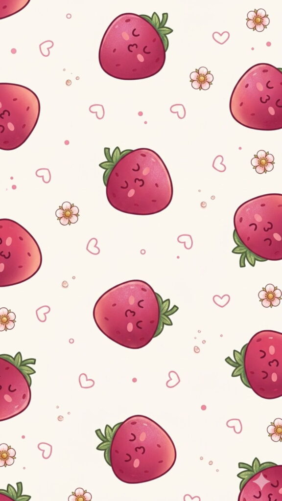 A repeating pattern of strawberries, hearts