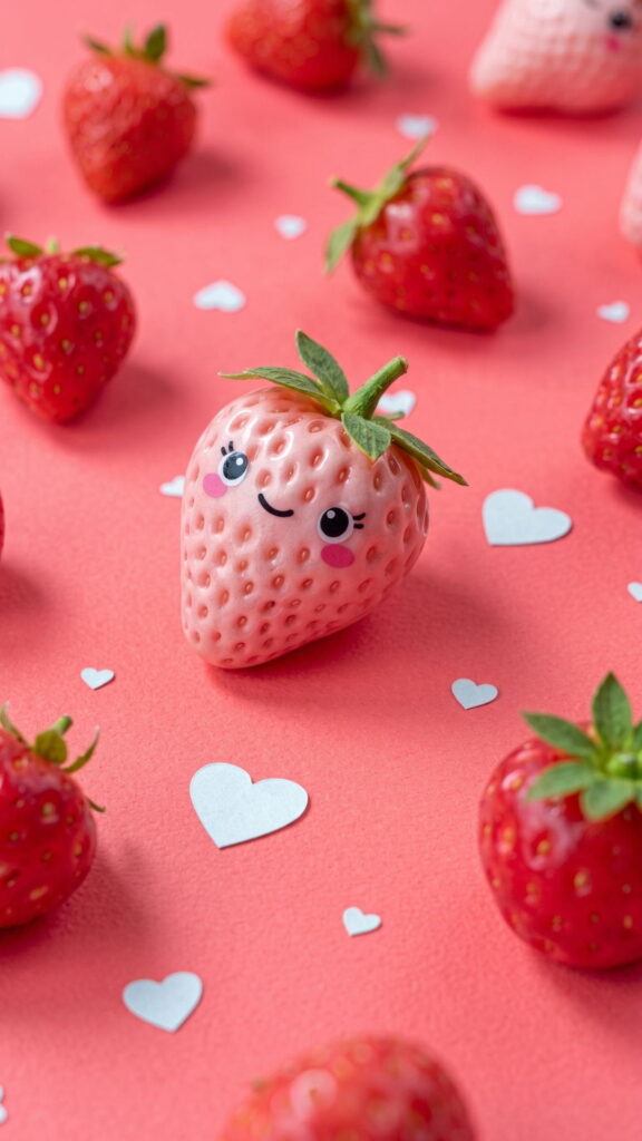Fresh strawberries creatively displayed with heart