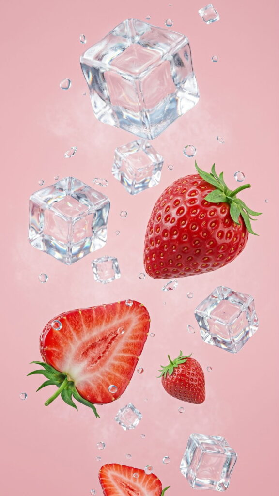 _Juicy strawberries surrounded by ice cubes