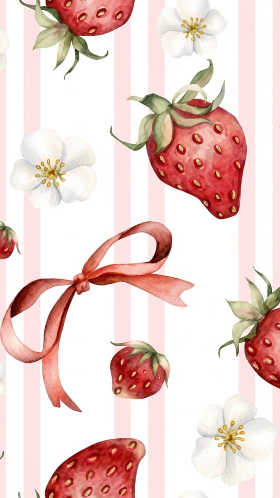 Pattern featuring strawberries and white flowers