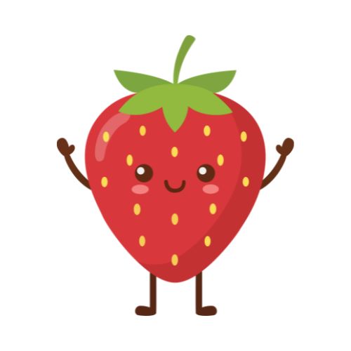 A cartoon strawberry with arms and legs