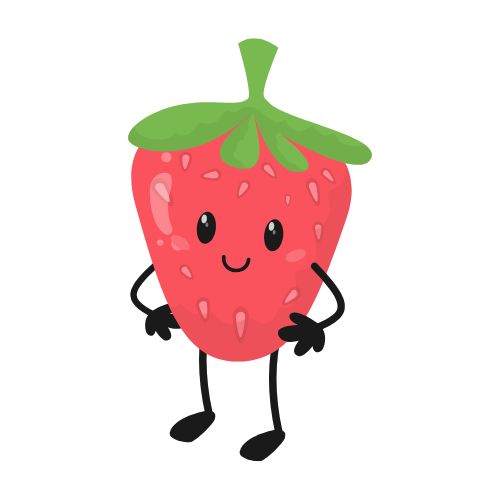 A cheerful cartoon strawberry character with limbs