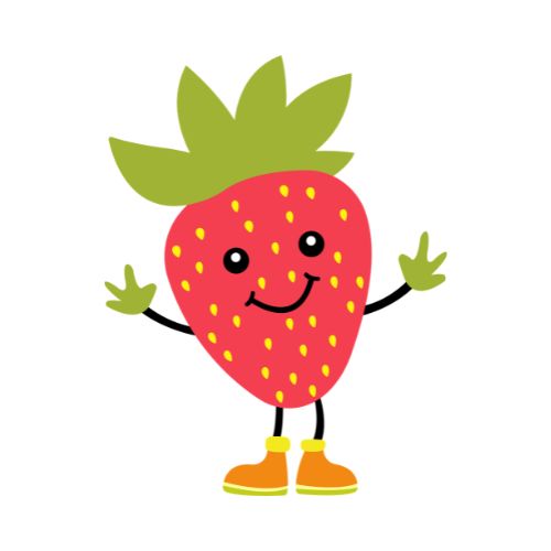 Animated strawberry character with arms and legs