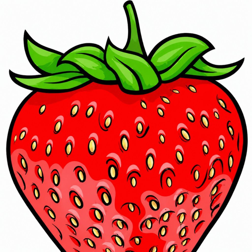 Bright cartoon strawberry with leafy top