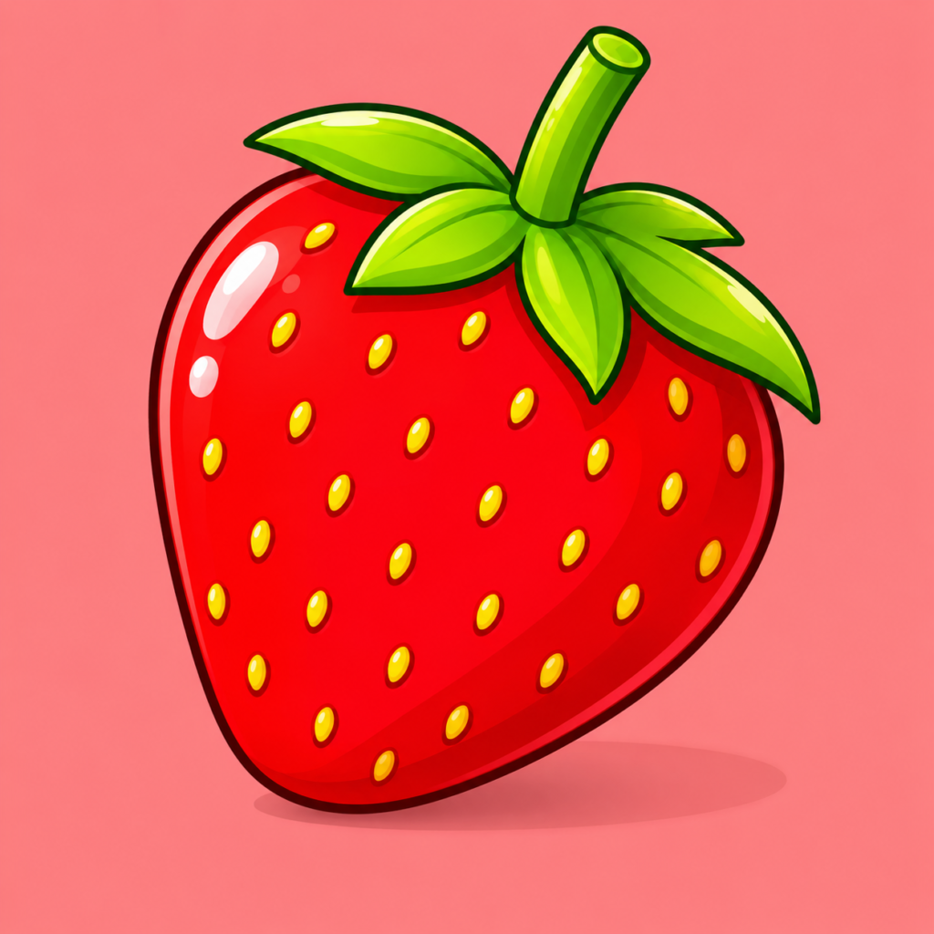 Bright kawaii strawberry on pink background