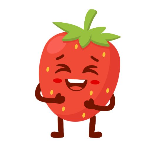 Cartoon strawberry character with arms and legs