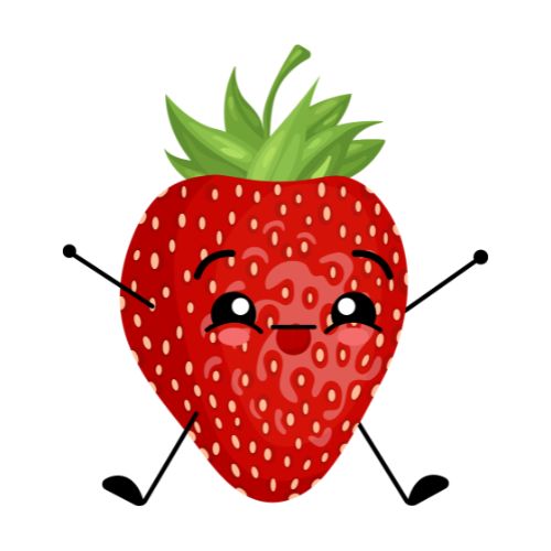 Cartoon strawberry with eyes and arms