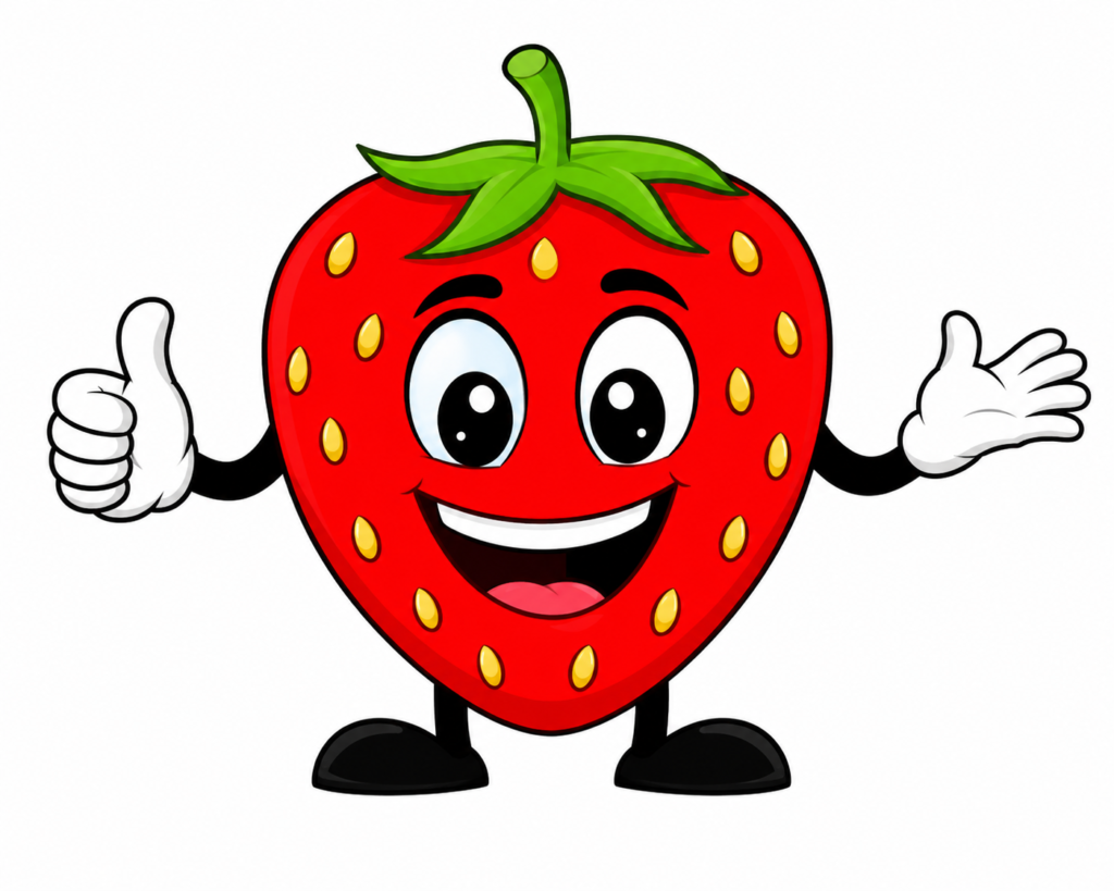 Cheerful strawberry mascot character