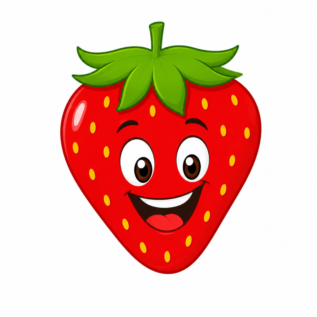Happy strawberry mascot with glossy finish