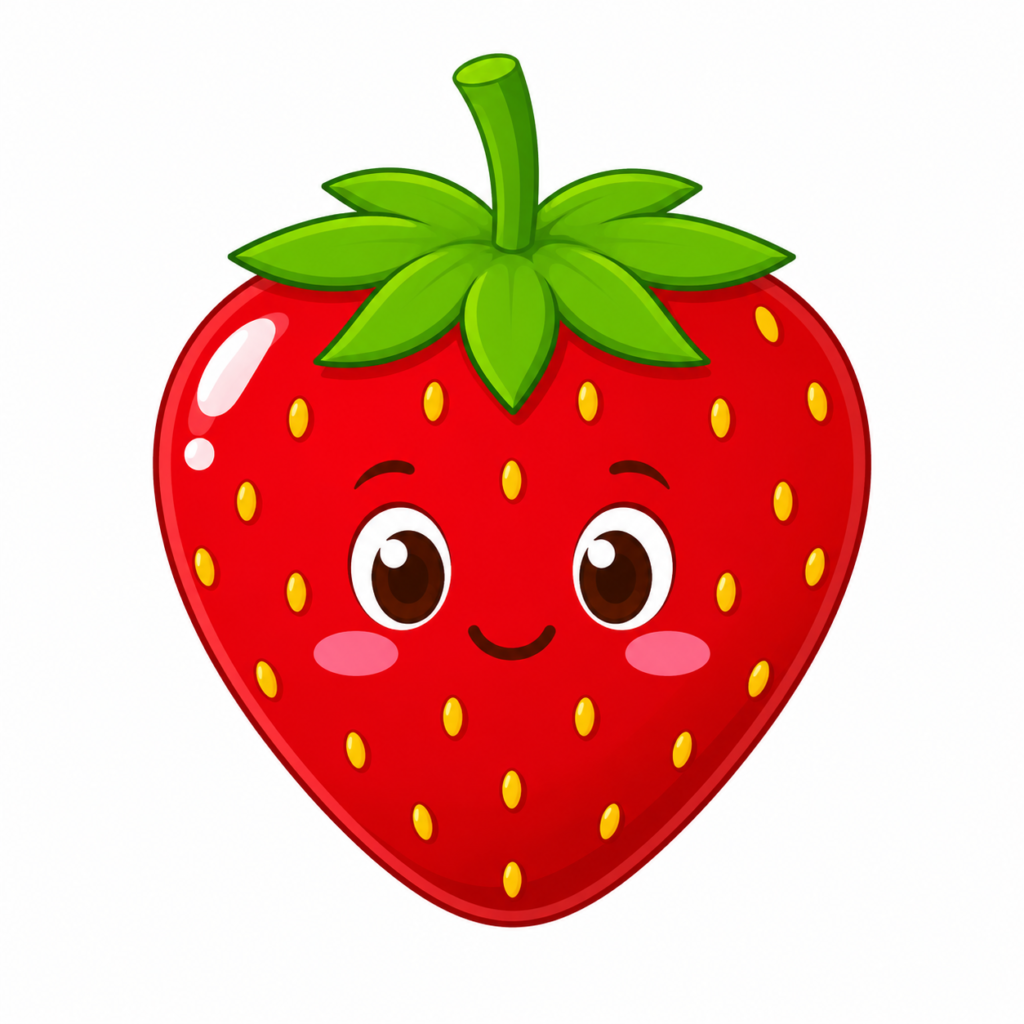 Kawaii strawberry on white background