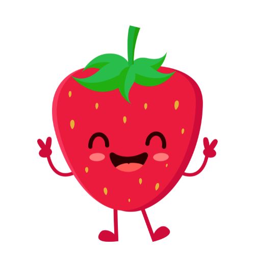 artoon strawberry character with arms and legs
