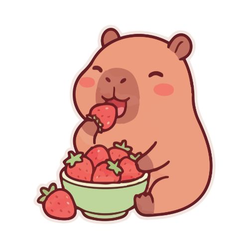 cute bear happily eating strawberries from a bowl