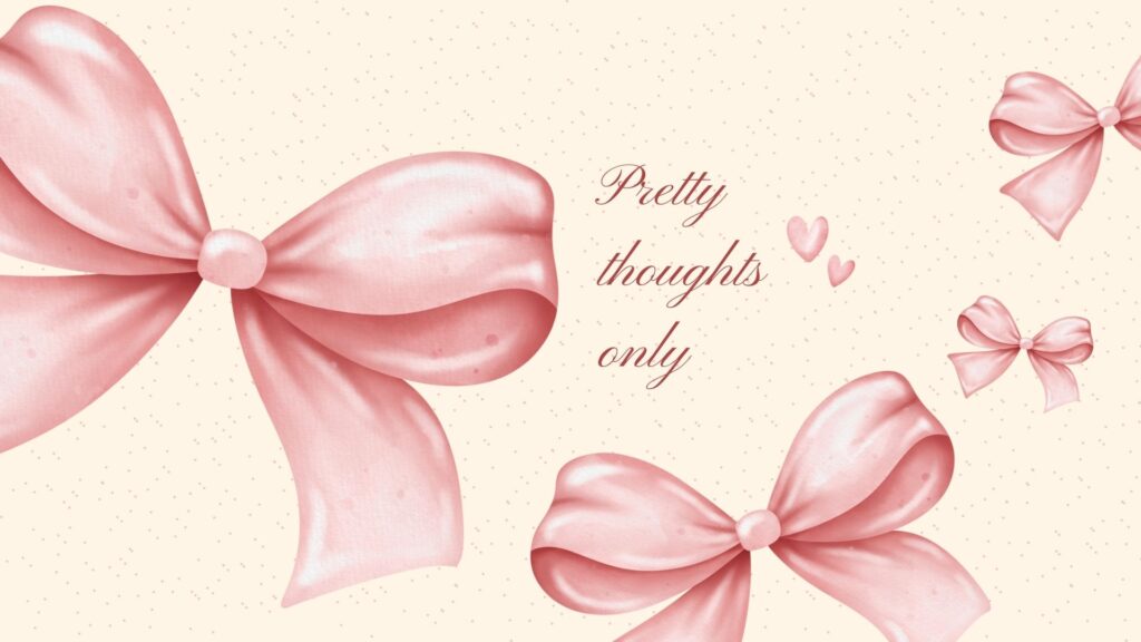 Delicate silk ribbons and vintage lace textures on a pink coquette wallpaper.