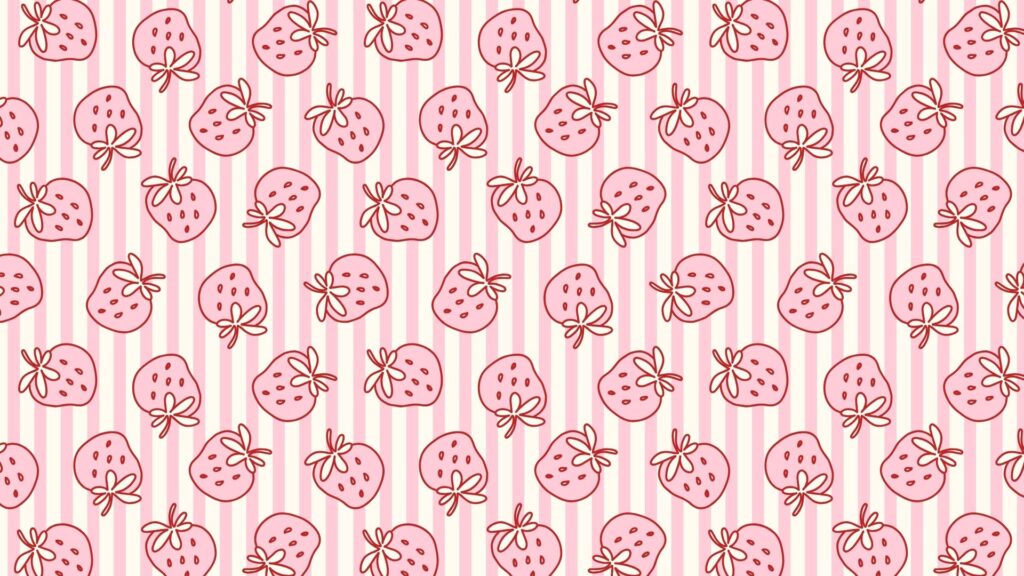 Sweet pink strawberries with tiny red hearts pink coquette wallpaper