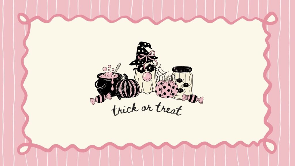 Cute pink ghost wearing aesthetic satin ribbons pink coquette wallpaper