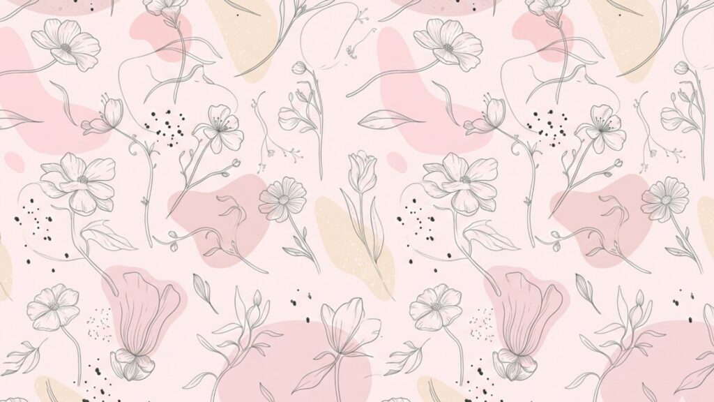 Dainty pink flower blossoms and subtle greenery pink coquette wallpaper.