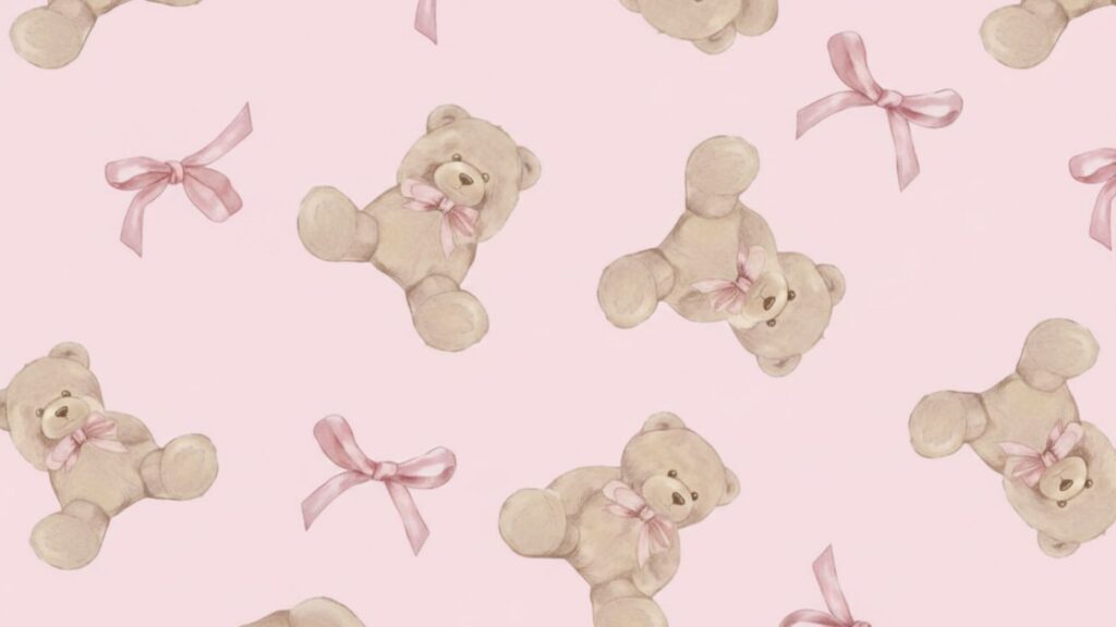 Sweet pink teddy bears and satin bows pink coquette wallpaper