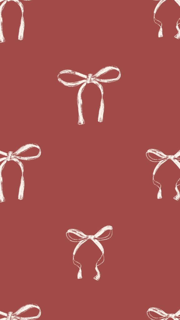 Scattered white silk bows on a dark dusky charcoal background, high contrast coquette wallpaper.