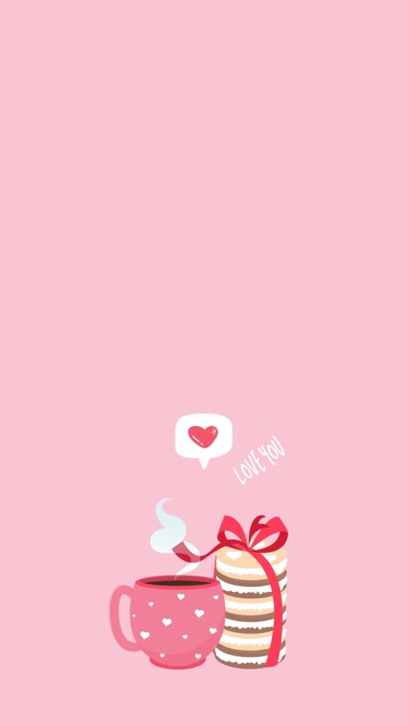 A vintage pink teacup and heart-shaped shortbread cookies on a pink surface, pink coquette wallpaper.