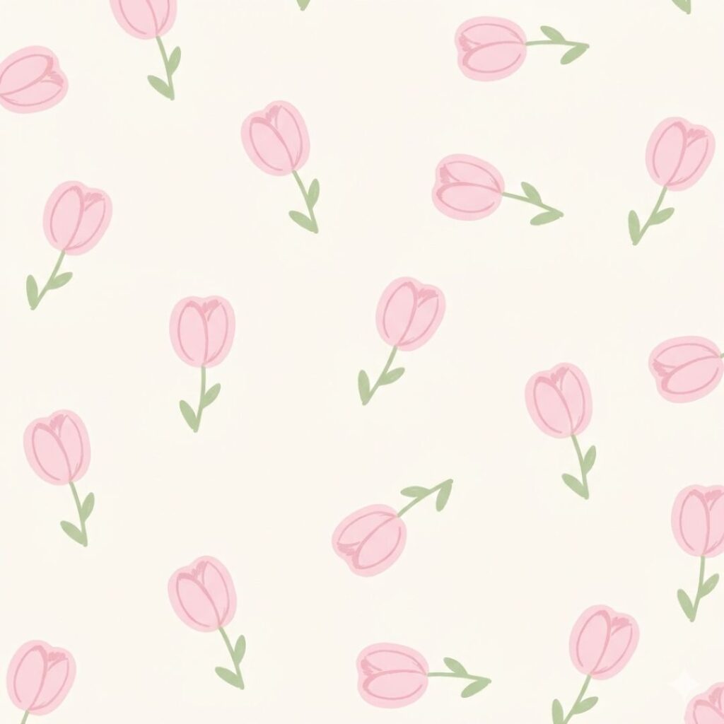 Delicate pink tulips with subtle green leaves on a soft pink background, pink coquette wallpaper.