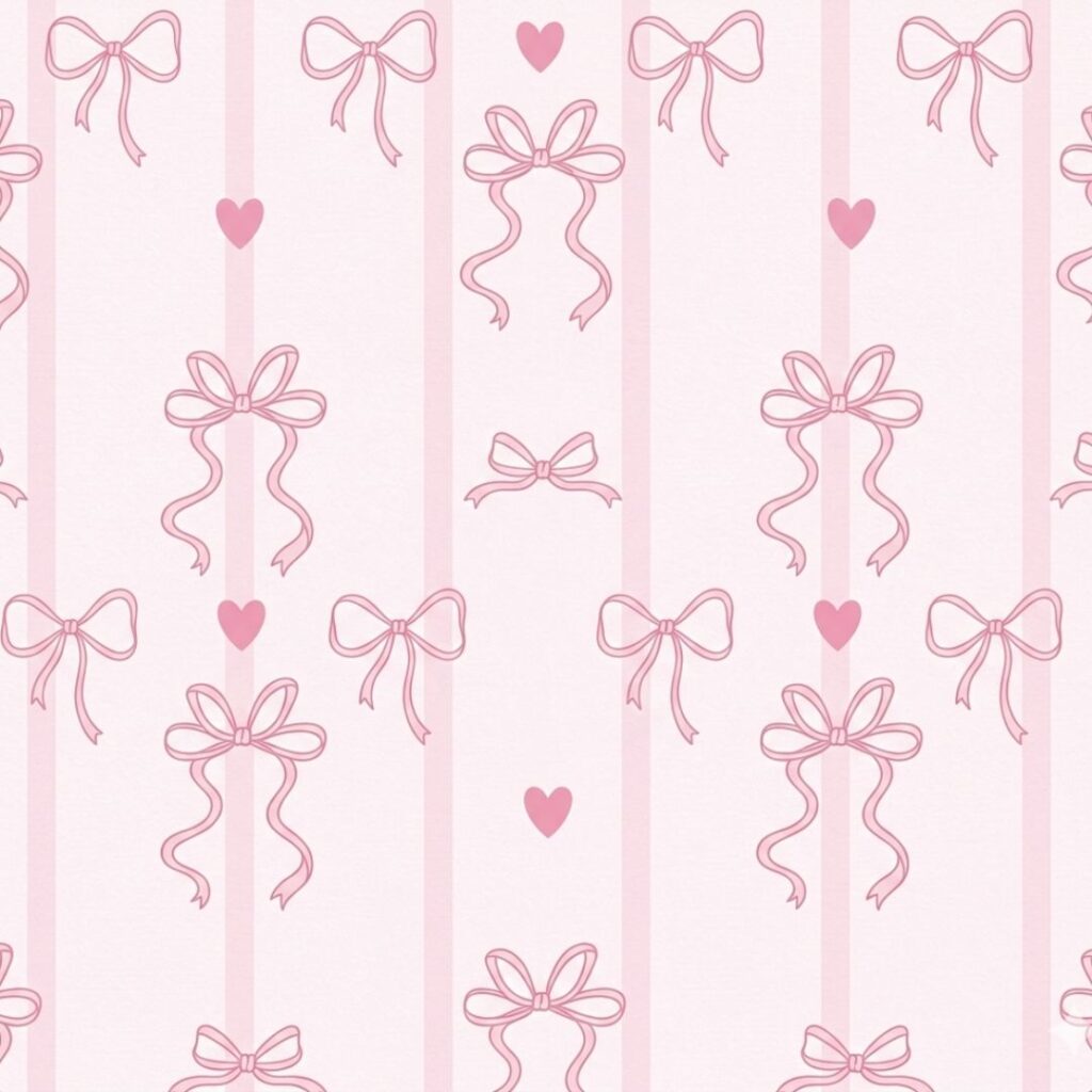 Repeating patterns of soft pink satin bows on a matching pink background, pink coquette wallpaper.