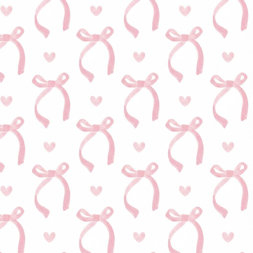 Classic argyle pattern integrated with tiny pink bow motifs, pink coquette wallpaper.