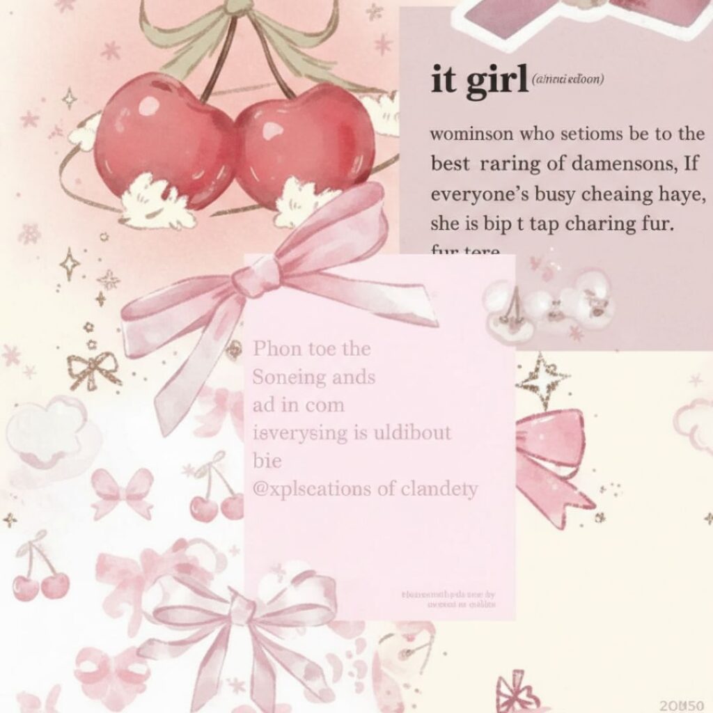 Sweet cherries with bright pink satin bows on a pastel background, pink coquette wallpaper.