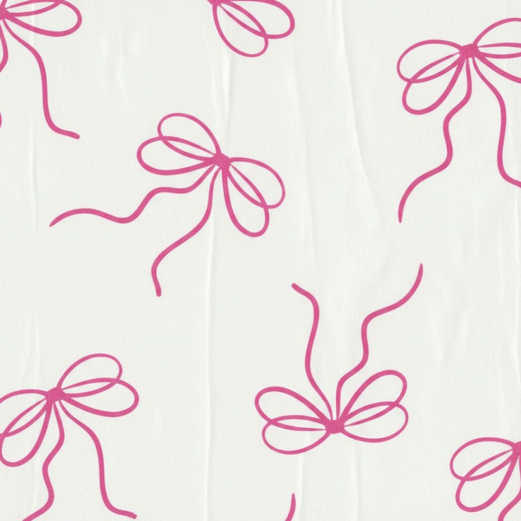 Vibrant pink silk bows on a white linen textured background, pink coquette wallpaper.