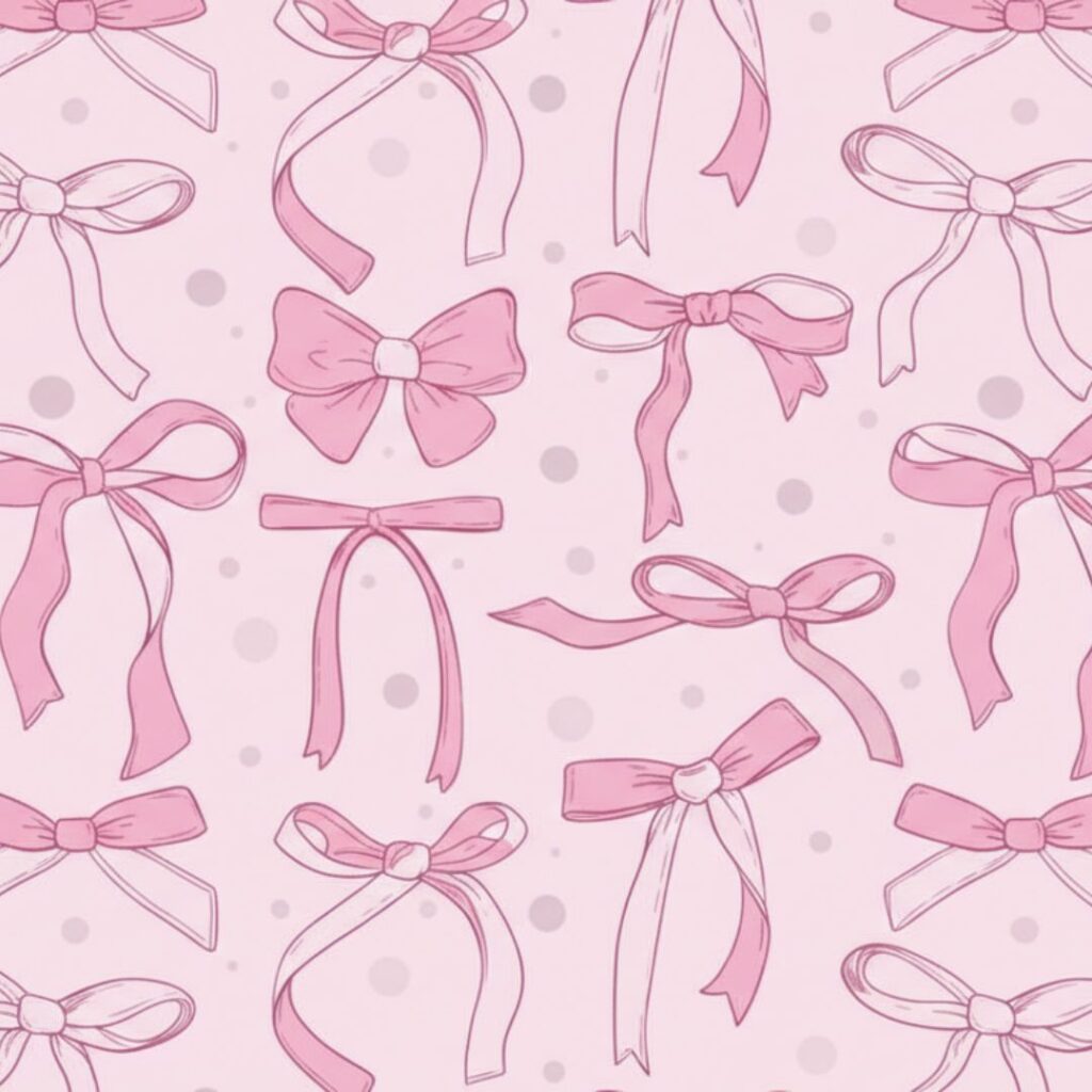 Minimalist tiny pink bows on a cream background, pink coquette wallpaper