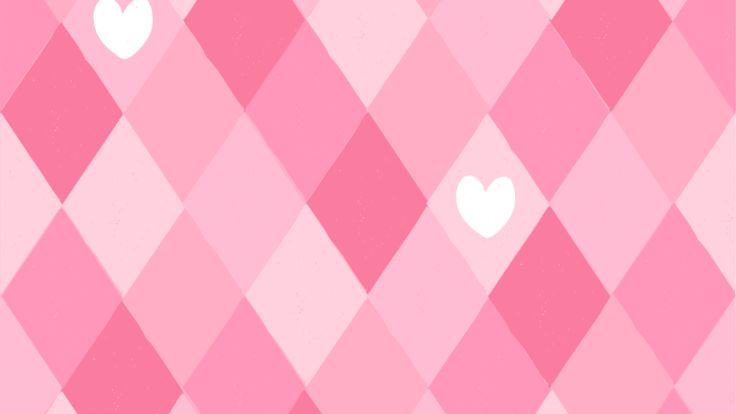 Pink harlequin diamond pattern with white hearts pink wallpaper