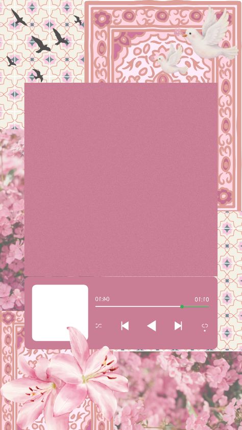 Pink aesthetic collage with a music player interface and floral motifs pink wallpaper