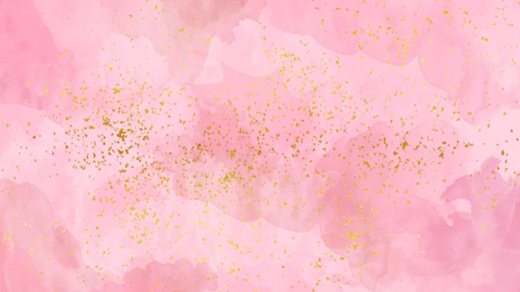Soft pink watercolor clouds with shimmering gold glitter sprinkles pink wallpaper
