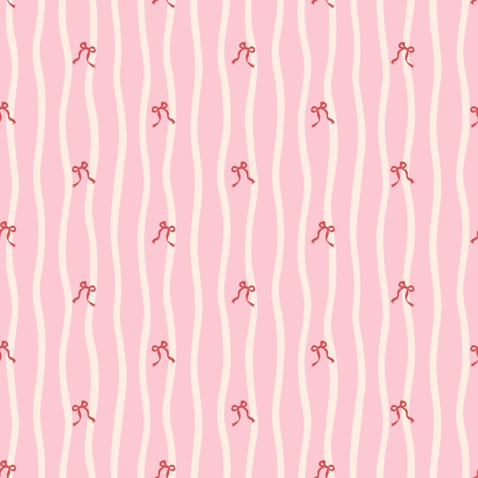 Coquette aesthetic pattern with red bows and wavy stripes pink wallpaper