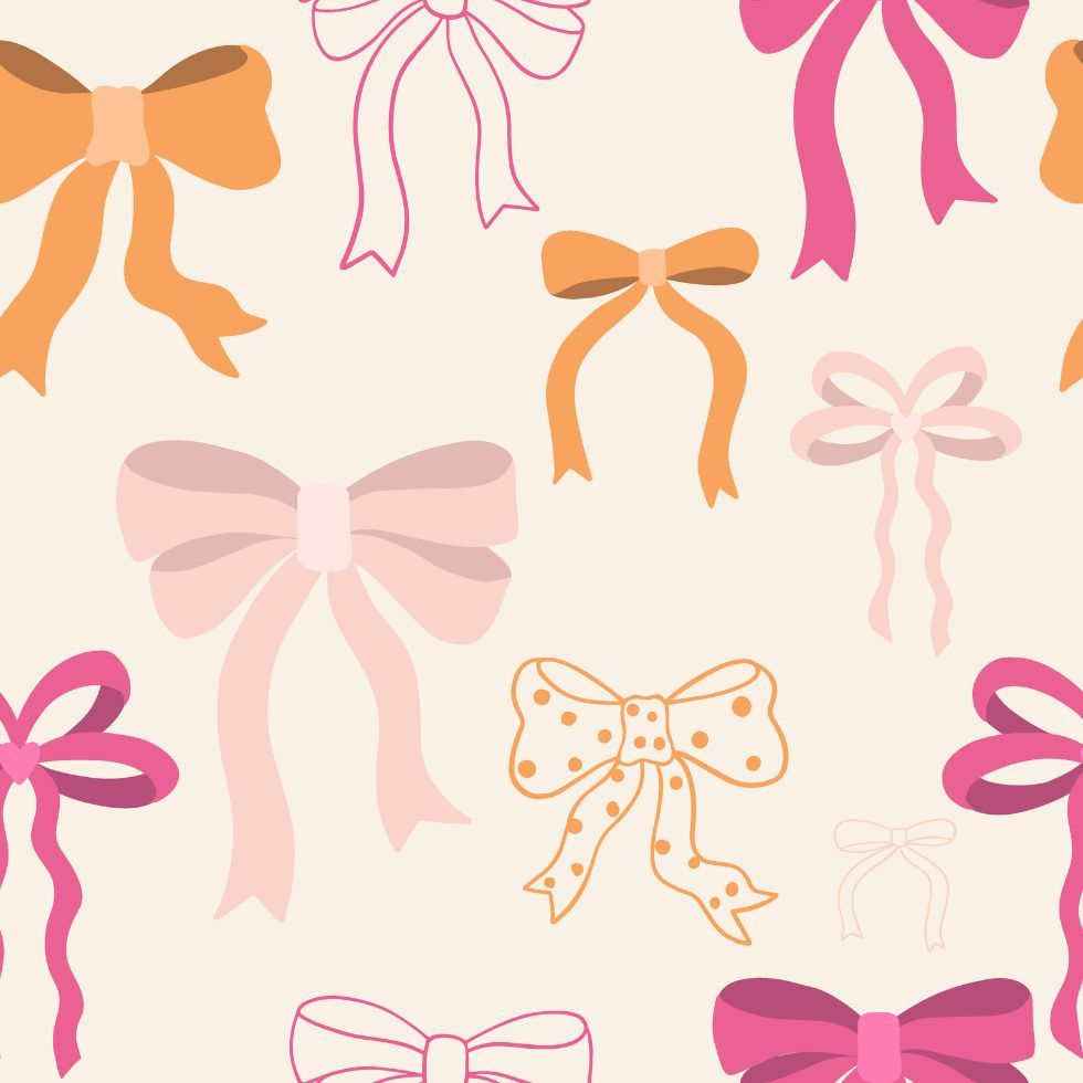 Seamless pattern of colorful ribbons and hand drawn bows pink wallpaper