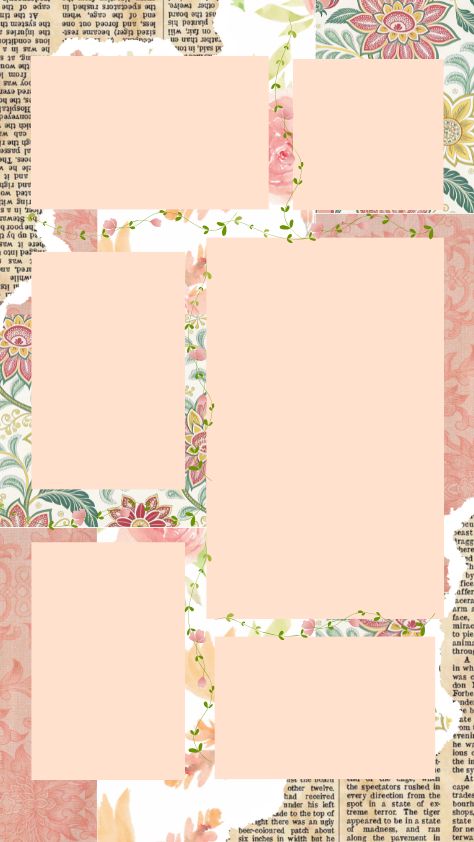 Vintage scrapbook collage with peach frames and floral newspaper textures preppy wallpaper