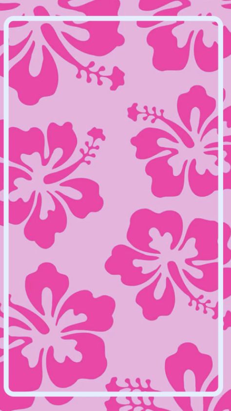 Pink hibiscus floral pattern with a white border frame preppy wallpaper