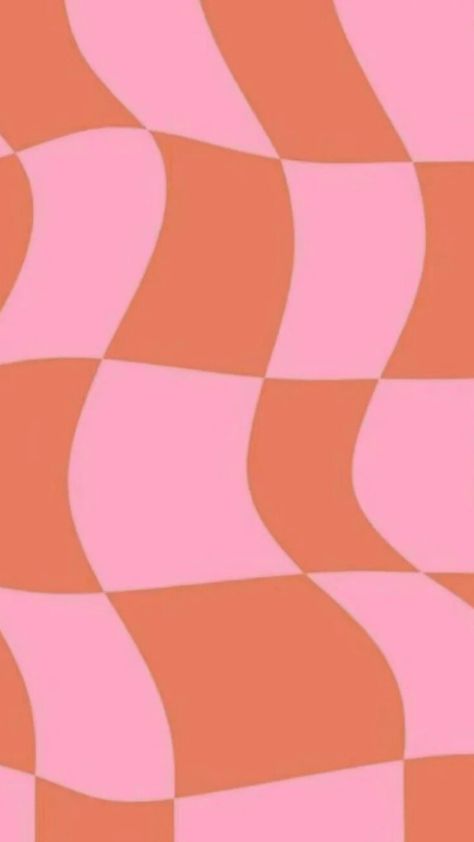 Groovy wavy checkerboard pattern in pink and orange tones preppy wallpaper