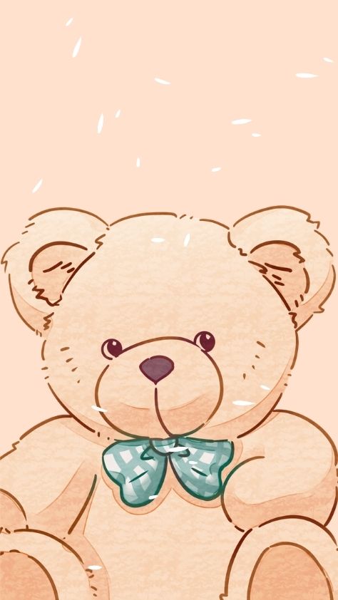 Hand drawn teddy bear illustration with a blue checkered bowtie preppy wallpaper