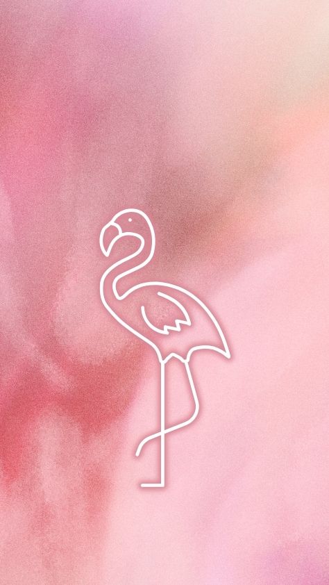 White outline flamingo on a pink textured watercolor background preppy wallpaper