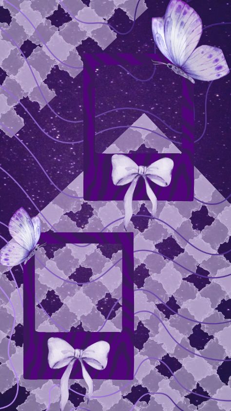 Aesthetic purple butterfly collage with dark frames and white bows preppy wallpaper