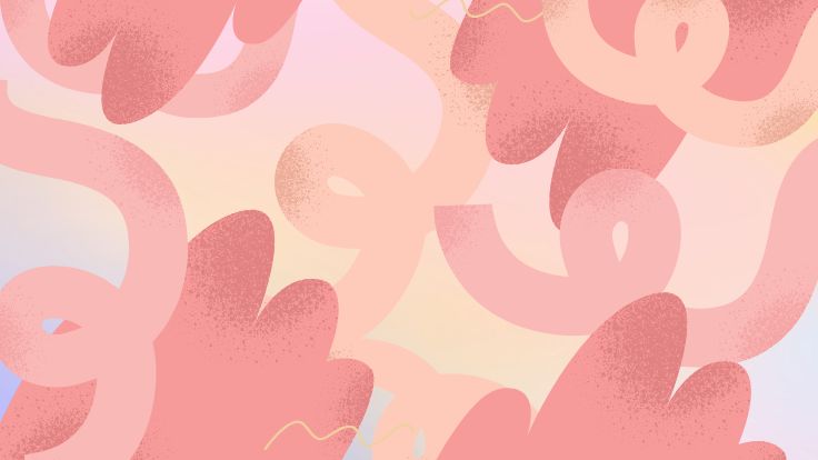 Abstract pink and peach swirling shapes with grain texture, preppy wallpaper.