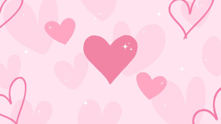 Cute pink hearts and white sparkles on a light pink background, preppy wallpaper.