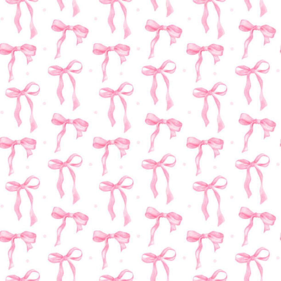 Repeating watercolor pattern of dainty pink ribbons and soft polka dots preppy wallpaper